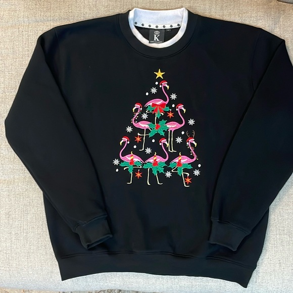 Flamingo Christmas tree pyramid sweatshirt, “ugly Christmas sweater”, size Large - Picture 3 of 4